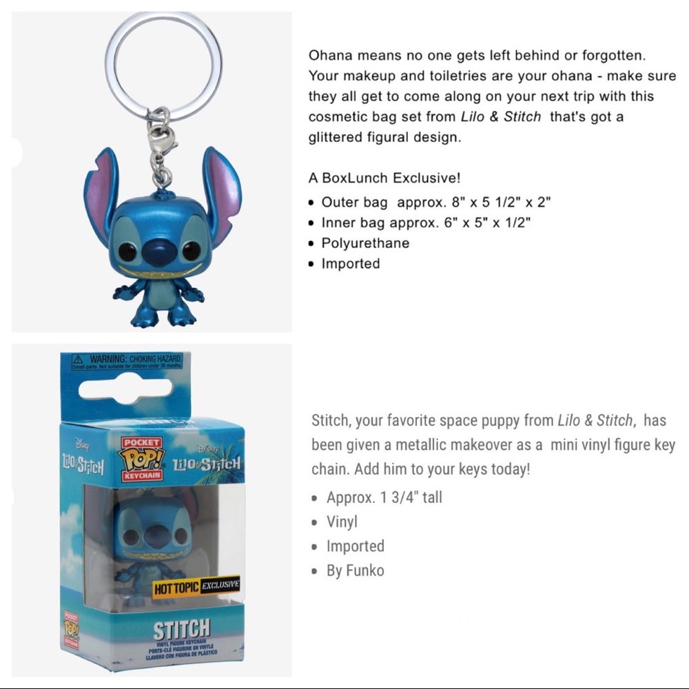 LOUNGEFLY DISNEY STITCH 2 PC. MAKEUP BAGS & FUNKO Pop! STITCH Metallic KEYCHAIN! - Picture 8 of 8